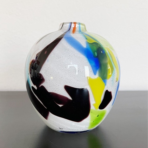 CRATE & BARREL Multicolor Hand Blown Art Glass Ziggy 4.5" Bud Vase - Picture 2 of 7